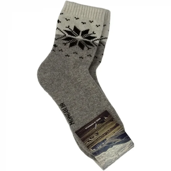 Носки TOD из 100% монголской шерсти Бежево-серый "Снежинка" Носки TOD из 100% монголской шерсти Бежево-серый "Снежинка"