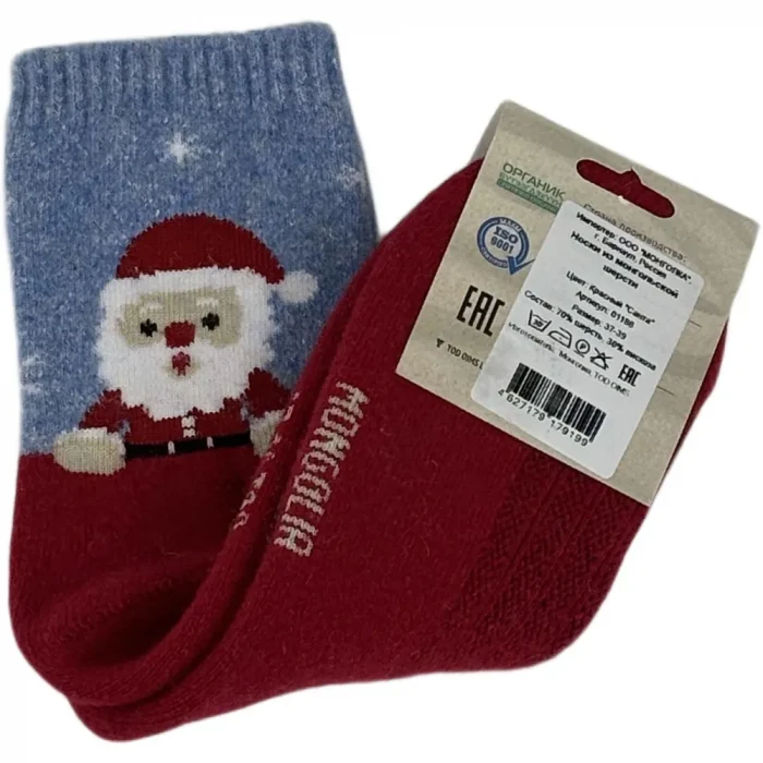 Носки TOD из монгольской шерсти Красный "Санта"