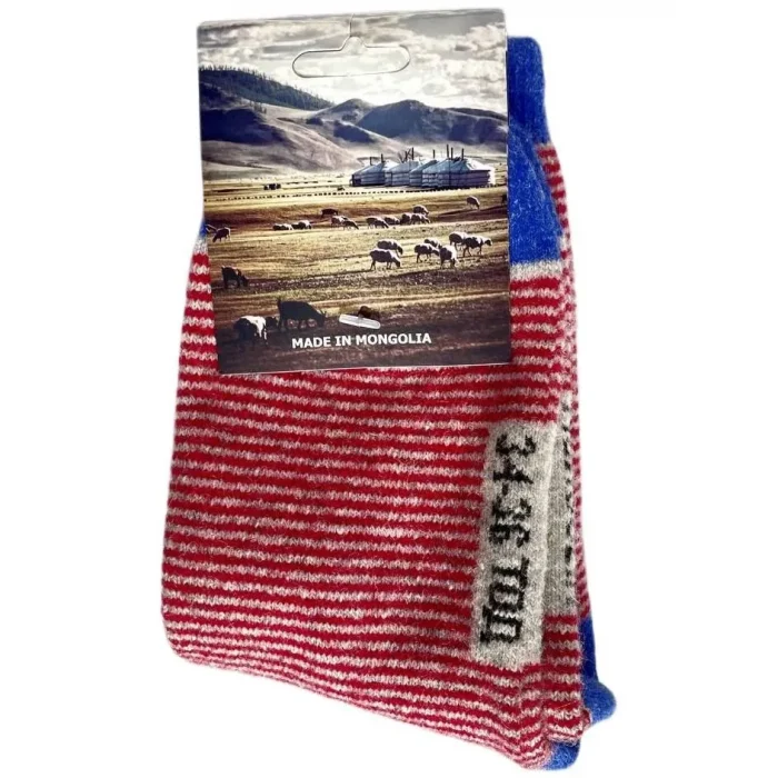 Носки TOD из монгольской шерсти Синий "Красные полоски"