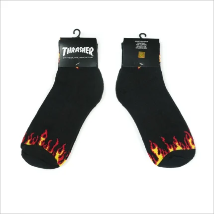 Носки Thrasher black and white flame low socks